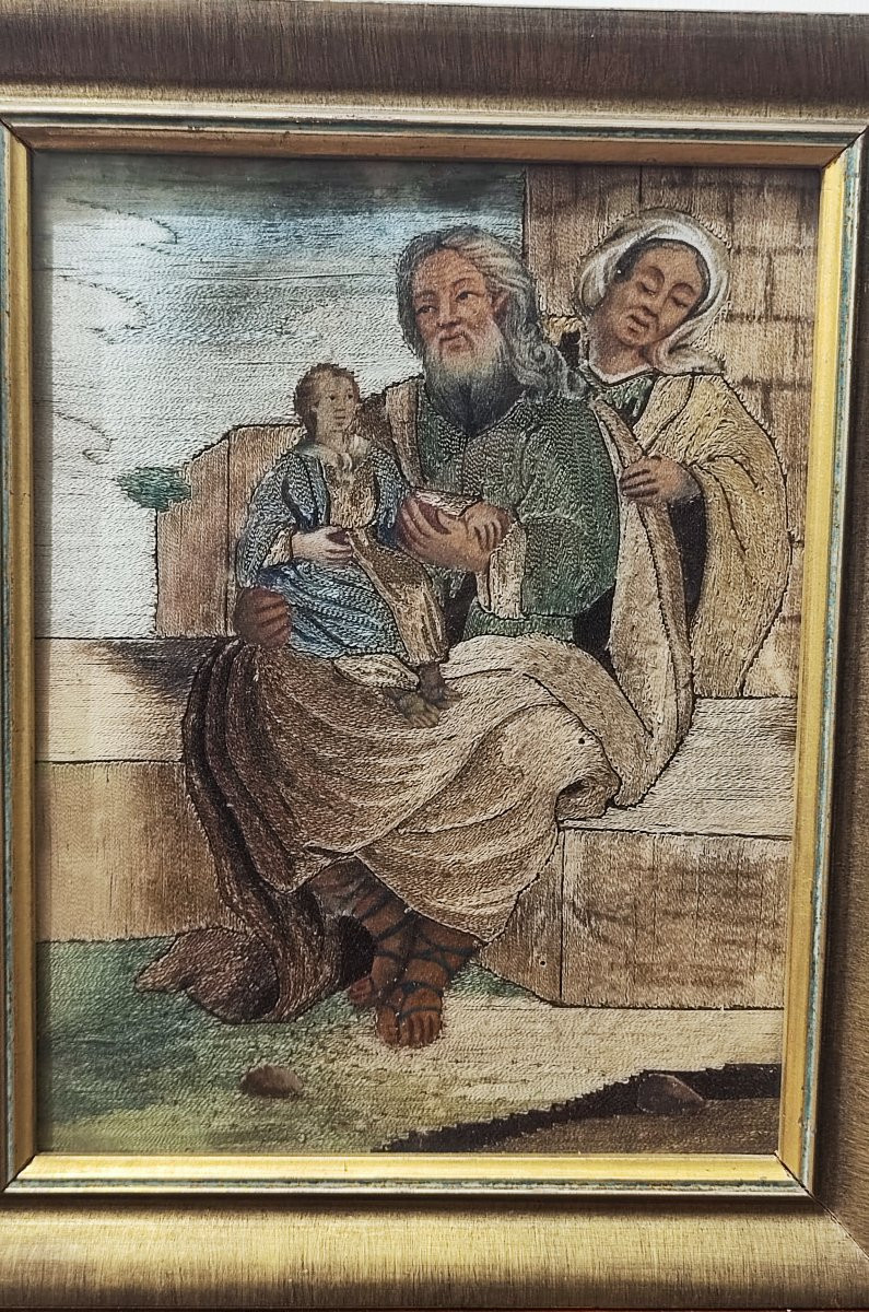Due ricami a fili incollati, risalenti al XVIII secolo con Sant' Anna e la Vergine Maria-photo-8