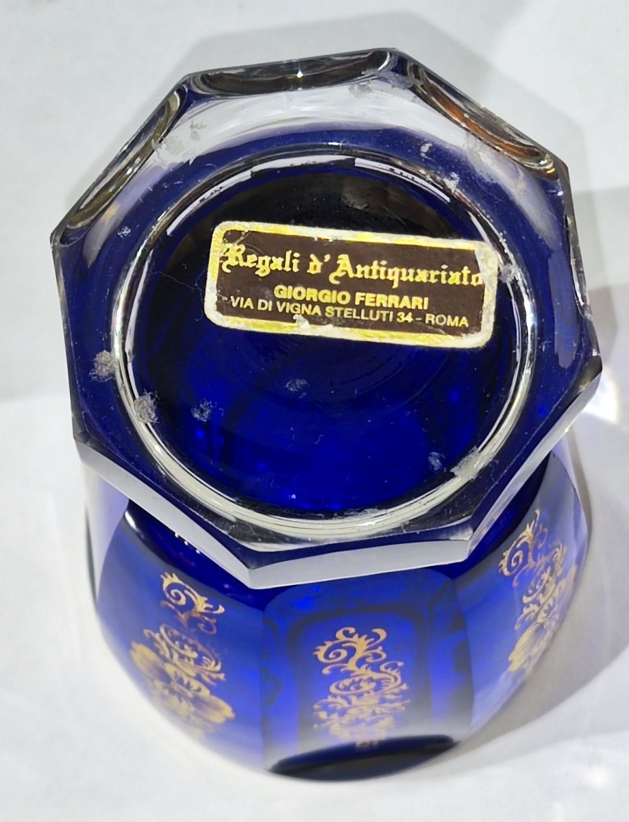 Bicchiere Biedermeier in cristallo blu e oro-photo-2