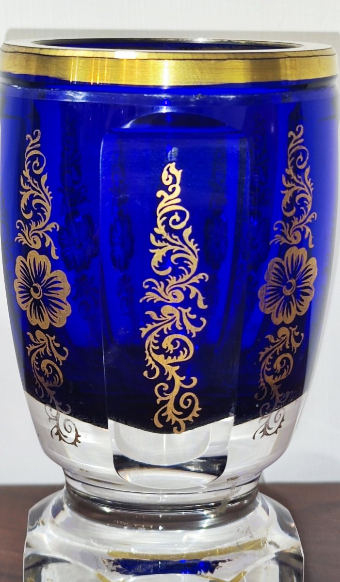 Bicchiere Biedermeier in cristallo blu e oro-photo-4