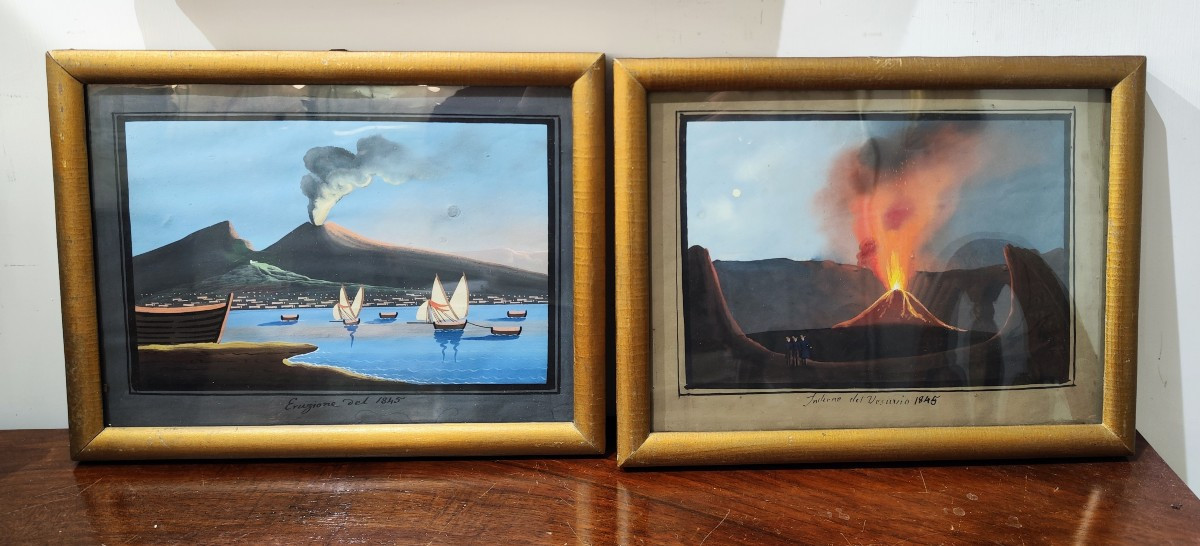 Coppia di gouache Napoli del XIX secolo