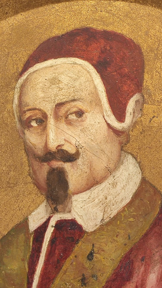 Due dipinti di Papi olio su tavola a fondo oro-photo-3
