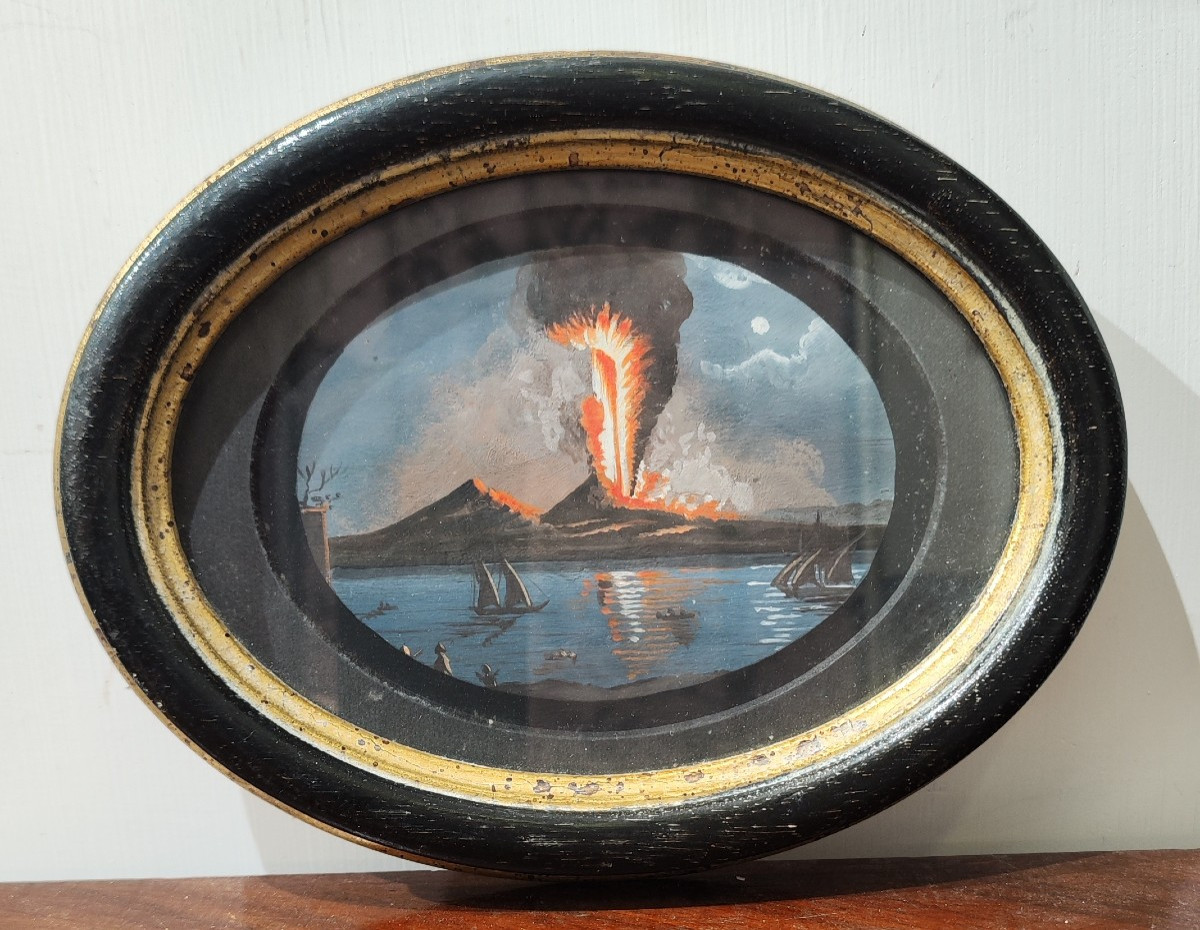 Gouache sull'eruzione del Vesuvio del XIX secolo 
