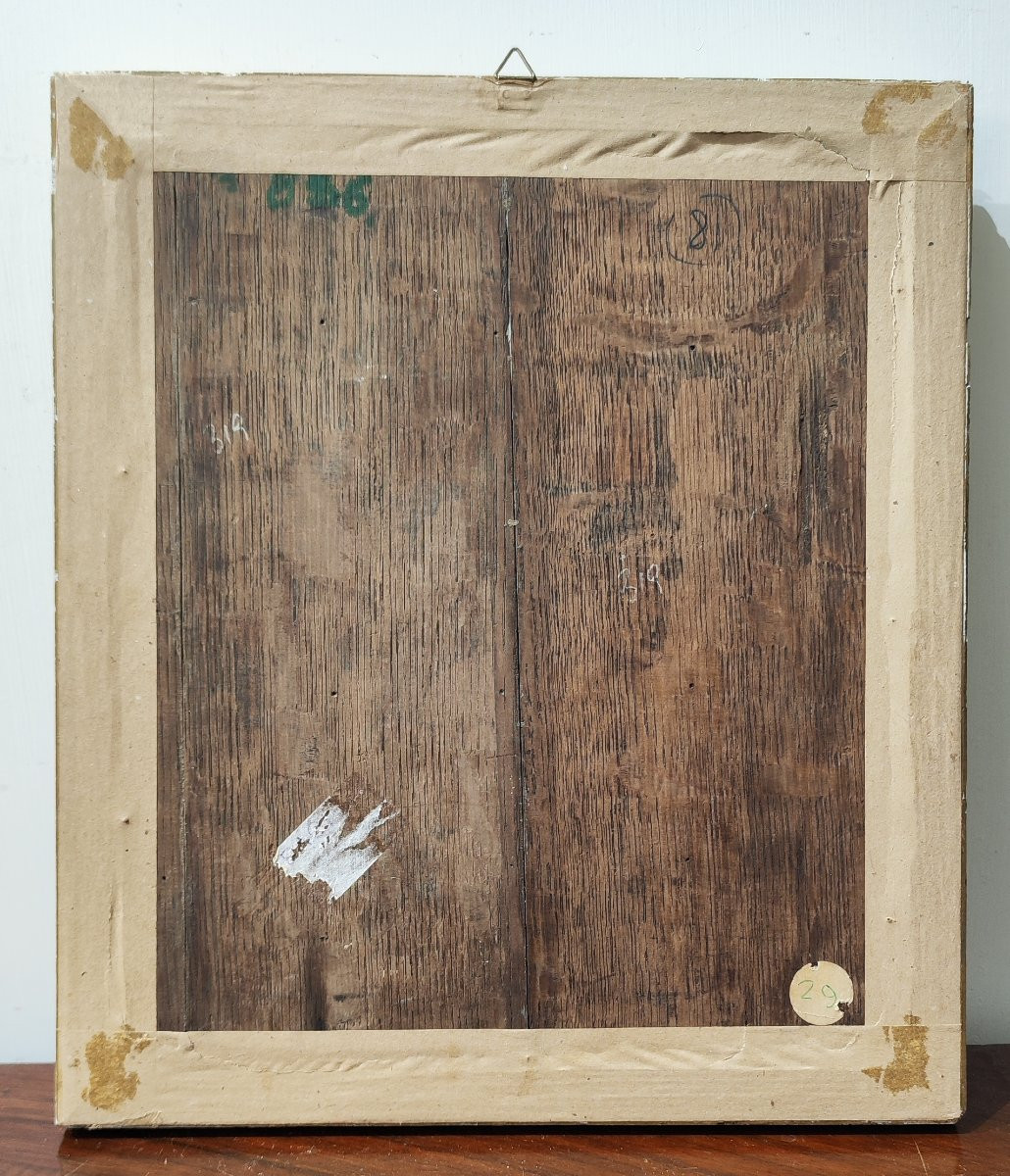 Olio su tavoletta, scena galante, del XIX secolo -photo-2