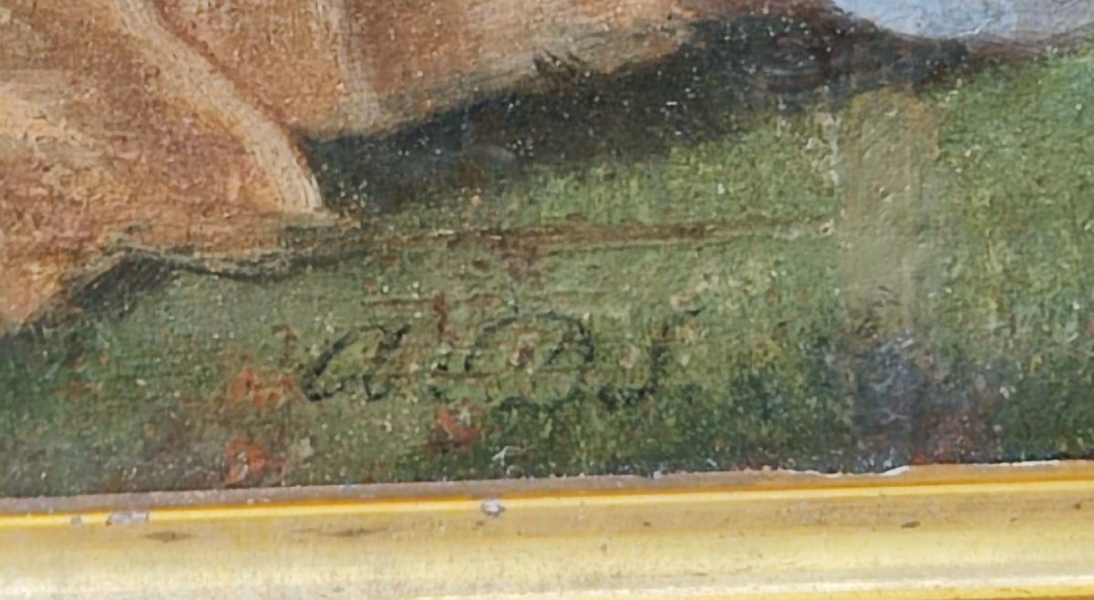 Olio su tavoletta, scena galante, del XIX secolo -photo-3