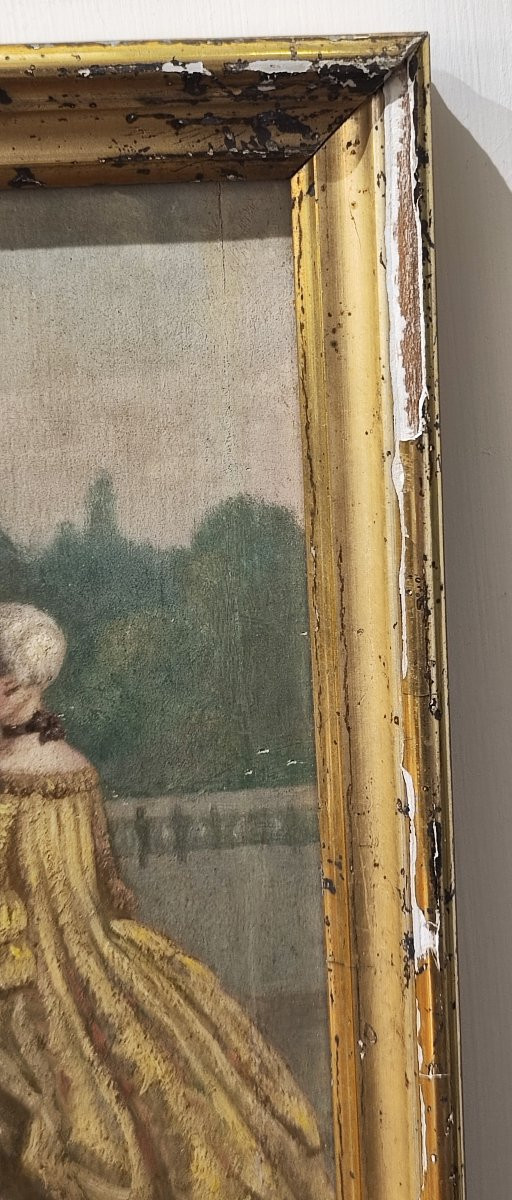 Olio su tavoletta, scena galante, del XIX secolo -photo-3