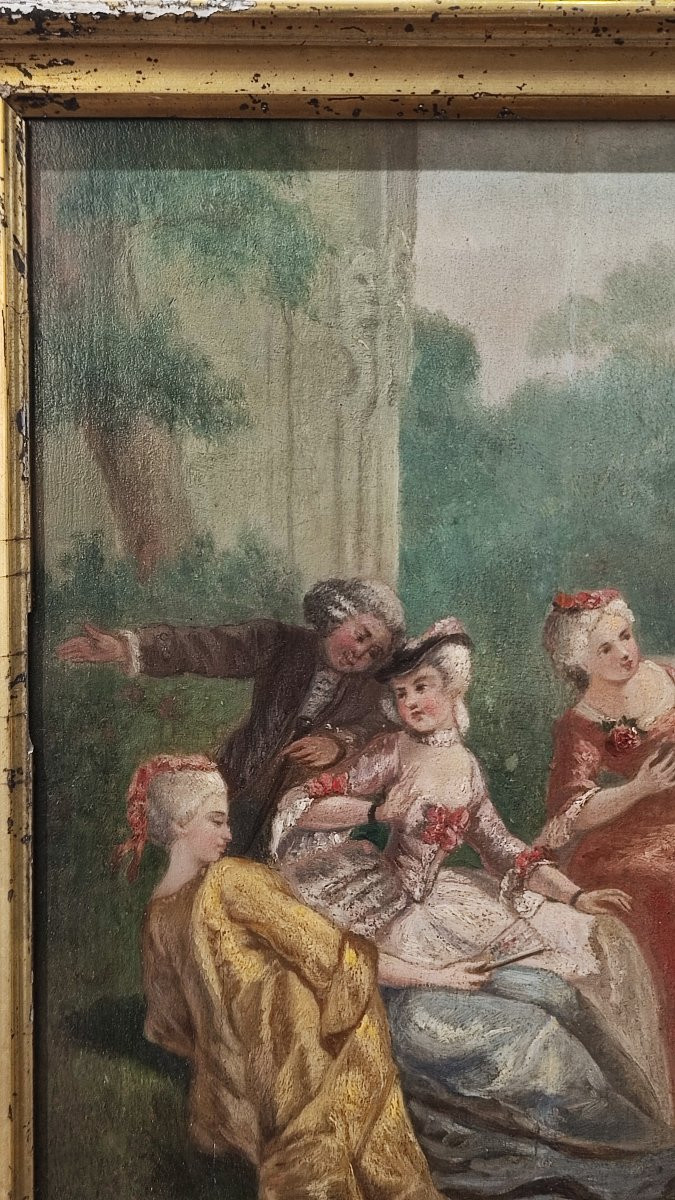 Olio su tavoletta, scena galante, del XIX secolo -photo-4