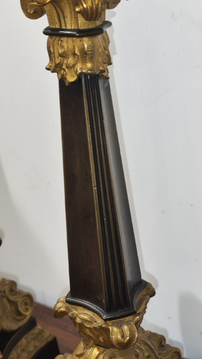 Coppia di candelieri in bronzo Luigi Filippo XIX secolo -photo-3