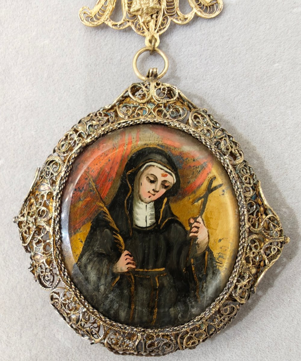 Rosario con Santa Rita in filigrana di argento del XIX secolo -photo-2