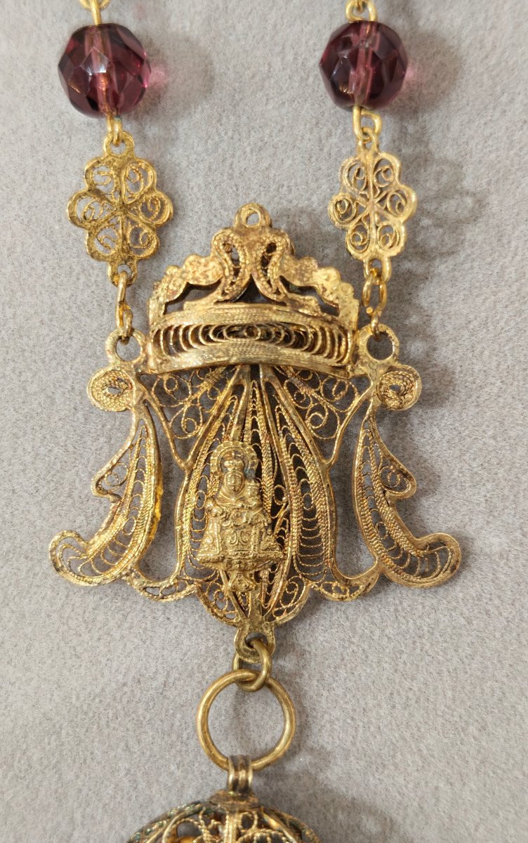 Rosario con Santa Rita in filigrana di argento del XIX secolo -photo-4