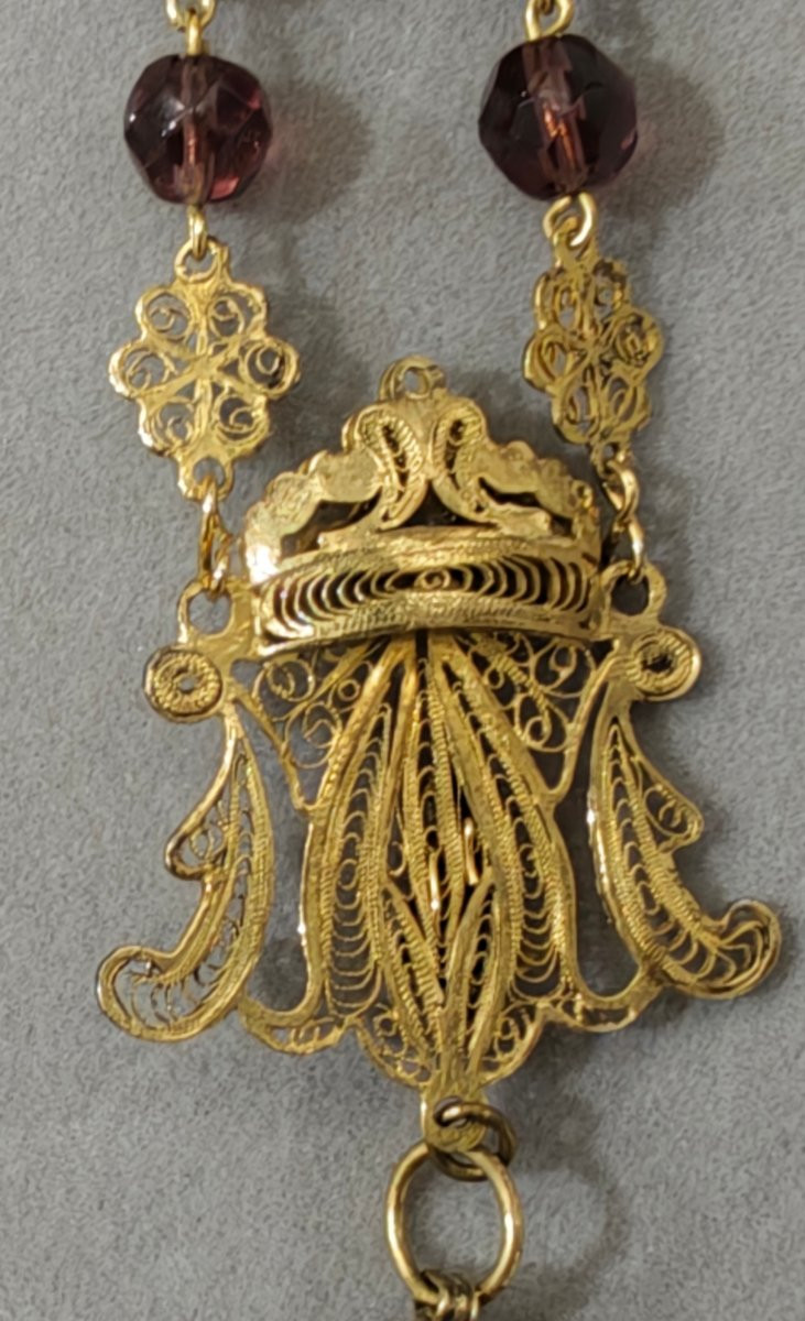 Rosario con Santa Rita in filigrana di argento del XIX secolo -photo-2