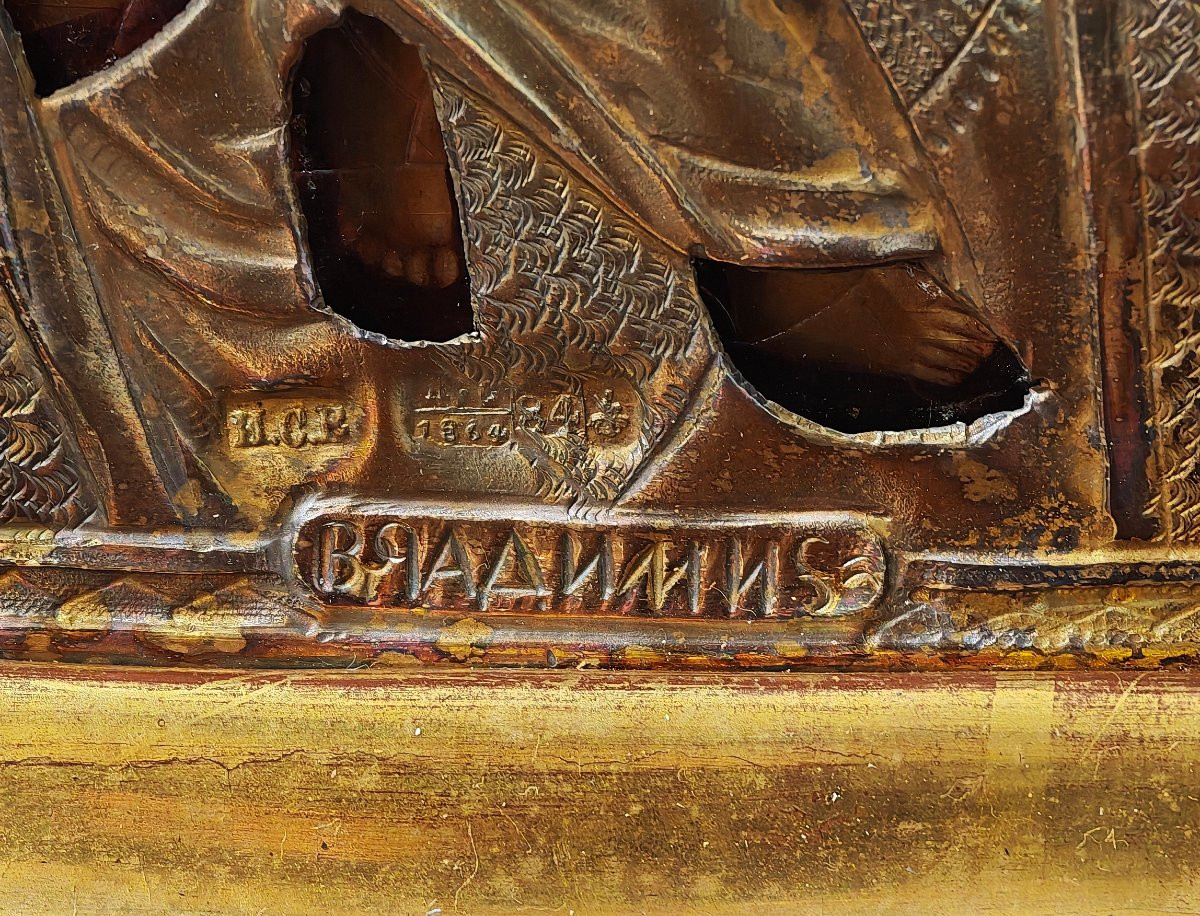 Icona Russa "Madre di Dio di Vladimir" – Mosca 1864 con riza in argento -photo-1