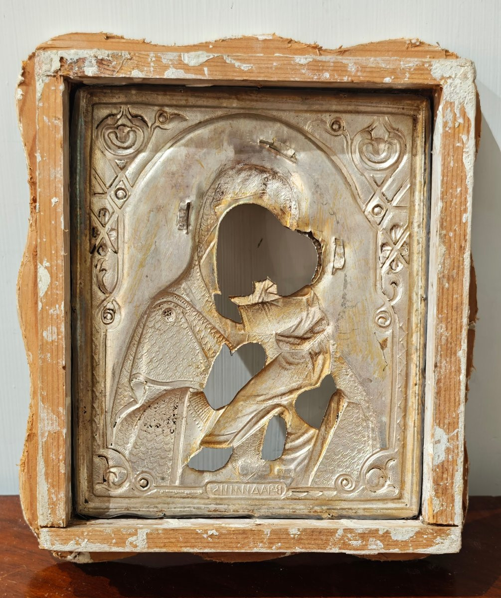 Icona Russa "Madre di Dio di Vladimir" – Mosca 1864 con riza in argento -photo-4