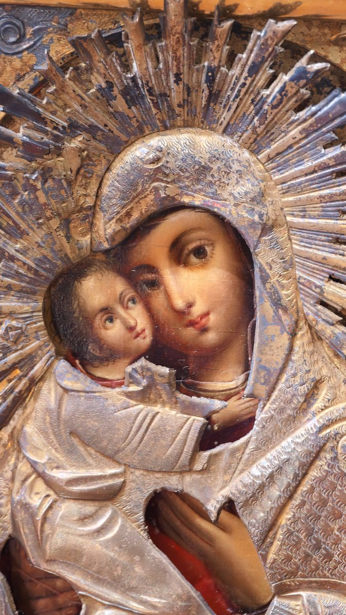 Icona Russa "Madre di Dio di Vladimir" – Mosca 1864 con riza in argento -photo-7