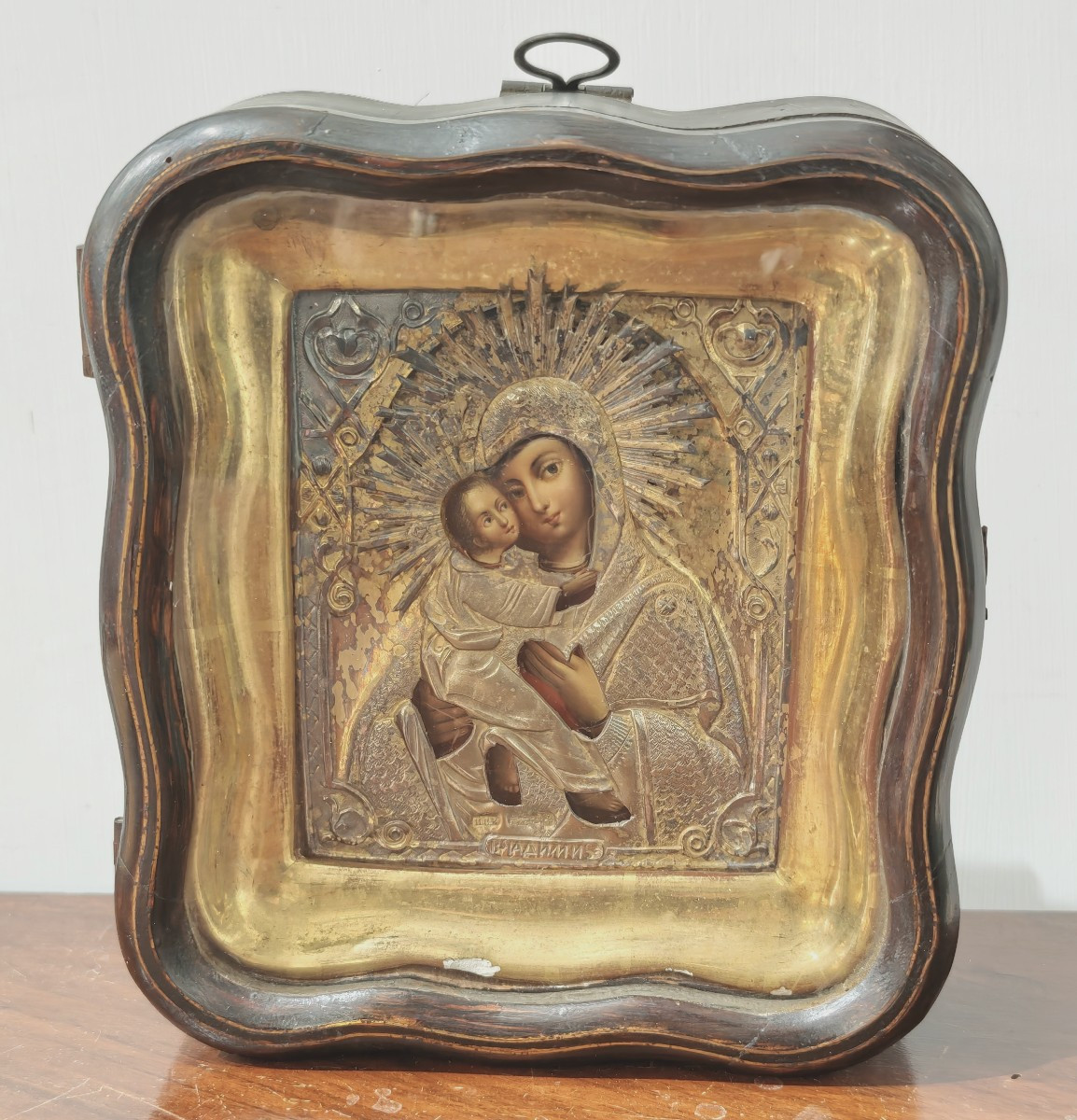 Icona Russa "Madre di Dio di Vladimir" – Mosca 1864 con riza in argento 