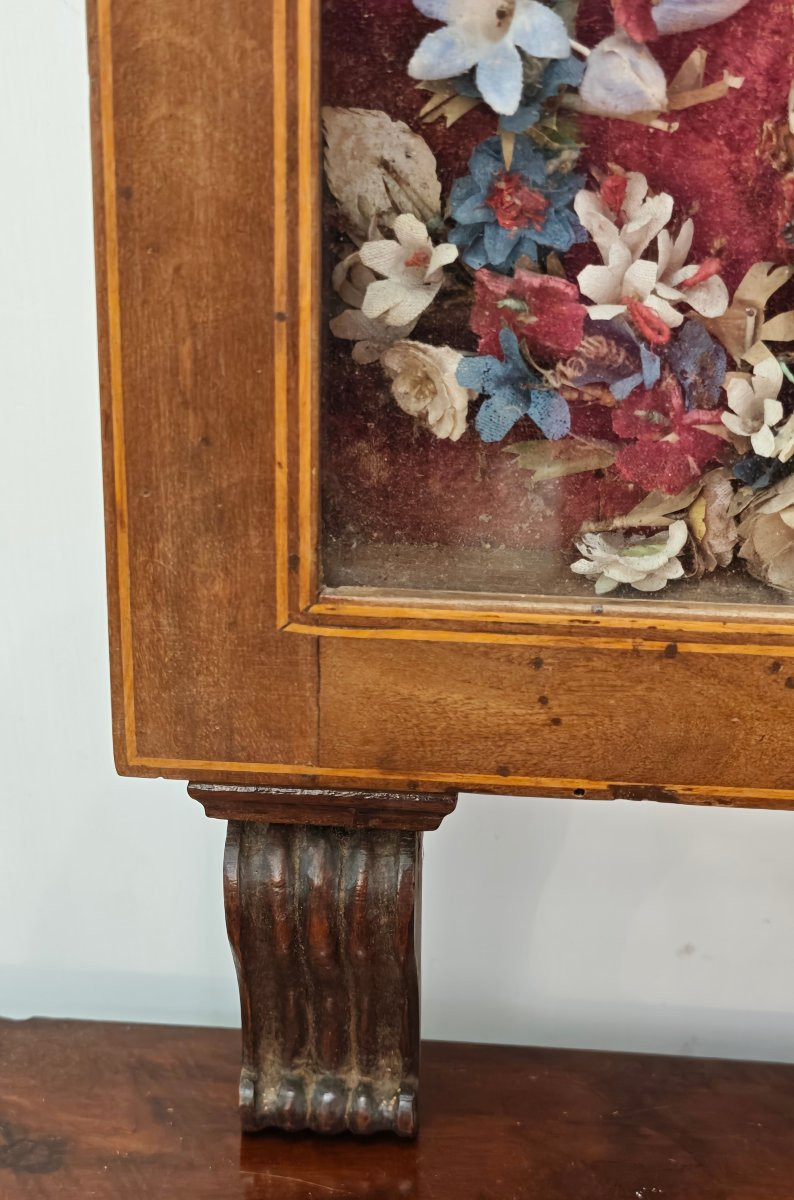 Teca Antica con Madonna di Trapani in Alabastro e Fiori di Seta - XIX Secolo-photo-1