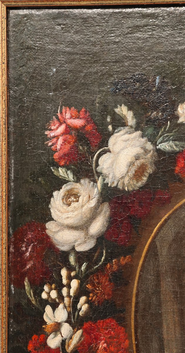 Dipinto Antico XVII Secolo Madonna in Ghirlanda di Fiori, Roma-photo-1