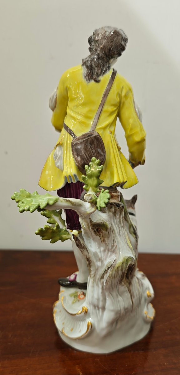 Statua Porcellana Meissen Pastore con Nido d’Uccello e Cane-photo-2