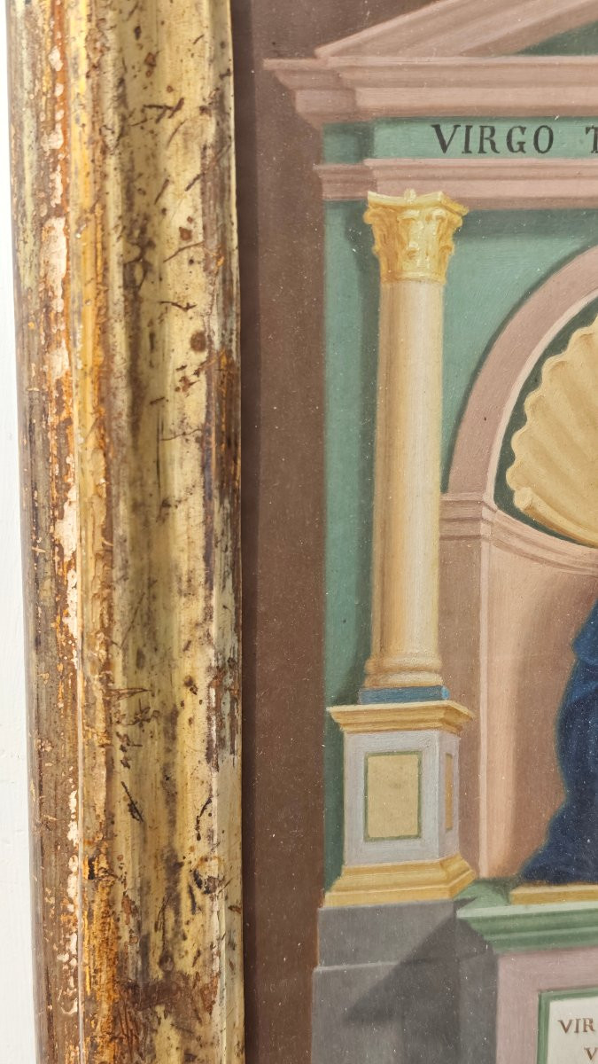 Antico Dipinto Devizionale "Madonna del Parto" - Tempera su Carta-photo-1