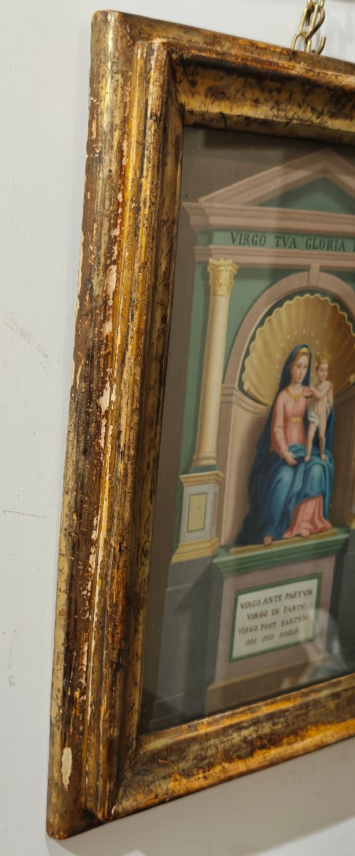 Antico Dipinto Devizionale "Madonna del Parto" - Tempera su Carta-photo-2