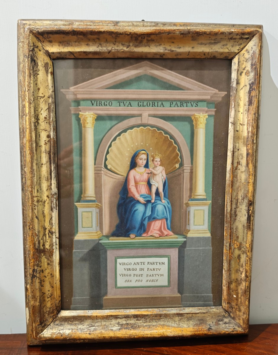 Antico Dipinto Devizionale "Madonna del Parto" - Tempera su Carta