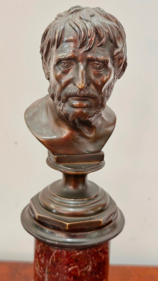 Busto di Pseudo-Seneca in bronzo e marmo  Grand Tour - XIX Secolo-photo-1