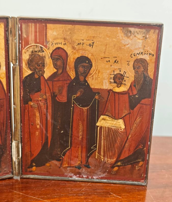 Icona da Viaggio Russa in forma di Trittico del XIX secolo -photo-3