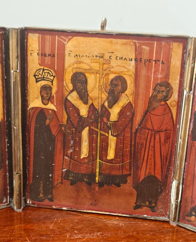 Icona da Viaggio Russa in forma di Trittico del XIX secolo -photo-6