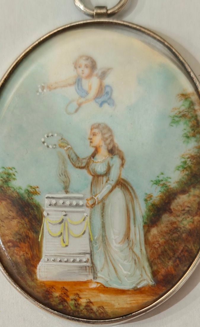Pendente miniatura neoclassica In argento dipinto a mano inizio XIX secolo-photo-3