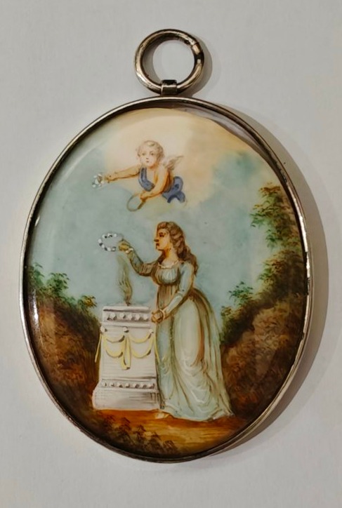 Pendente miniatura neoclassica In argento dipinto a mano inizio XIX secolo
