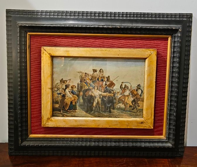 Coppia di incisioni acquerellate antiche, Grand Tour XIX secolo-photo-4