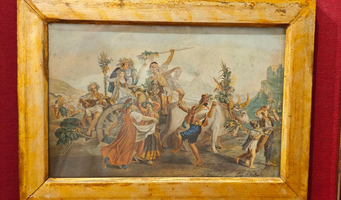 Coppia di incisioni acquerellate antiche, Grand Tour XIX secolo-photo-6
