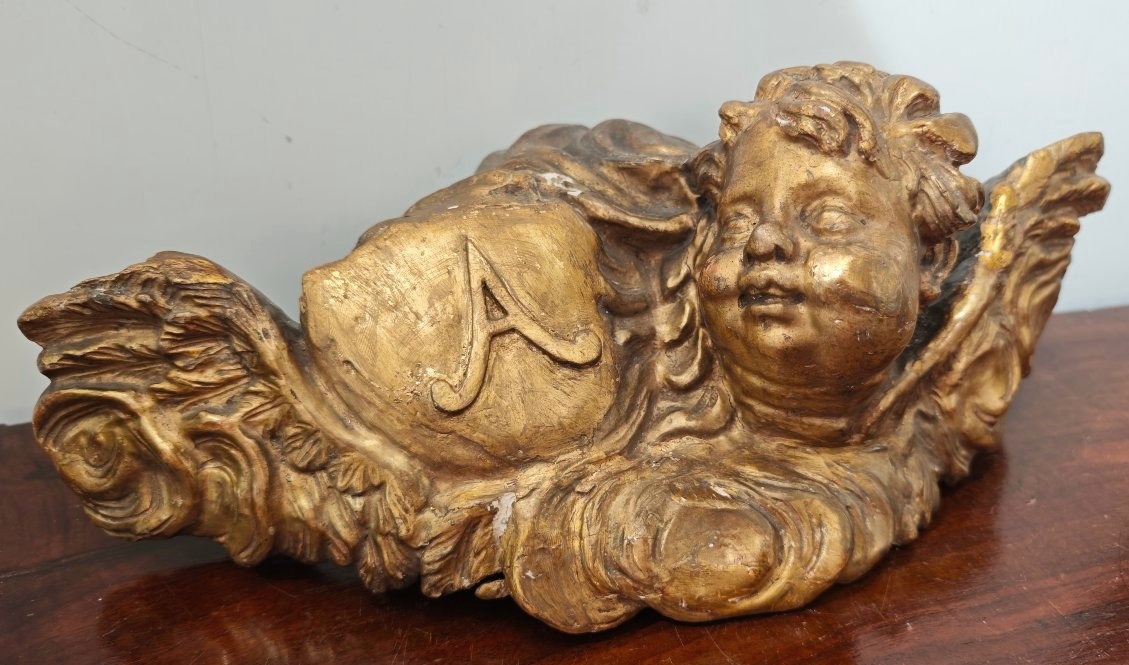 Cherubino in legno dorato, barocco romano, XVII secolo 