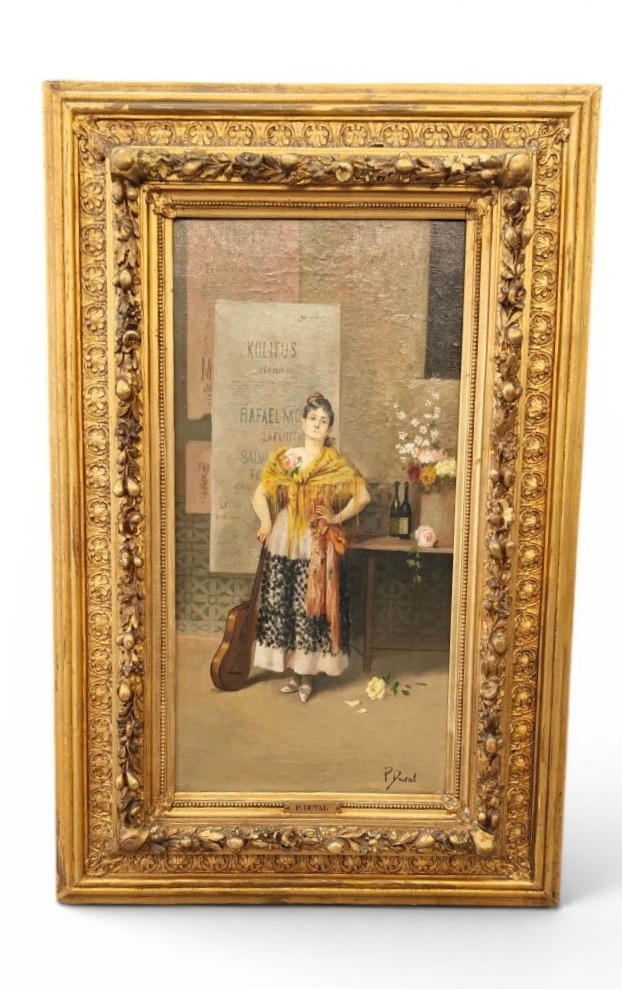 Coppia dipinti firmati P. Duval del XIXsecolo Donne Spagnole Andaluse Gitane -photo-3