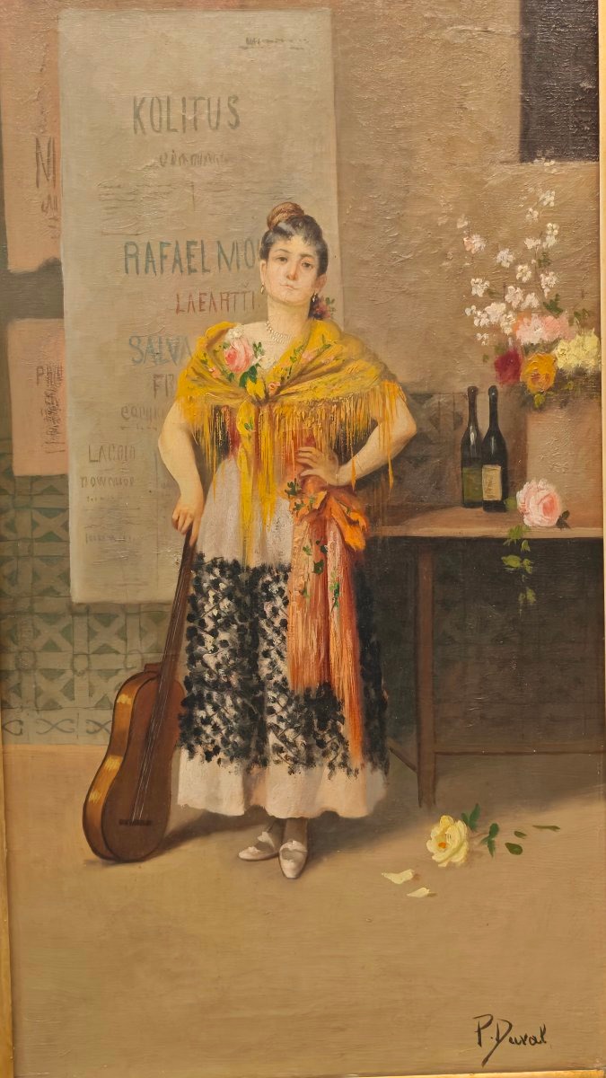 Coppia dipinti firmati P. Duval del XIXsecolo Donne Spagnole Andaluse Gitane -photo-4