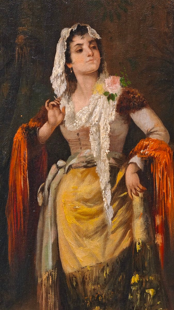Coppia dipinti firmati P. Duval del XIXsecolo Donne Spagnole Andaluse Gitane -photo-7