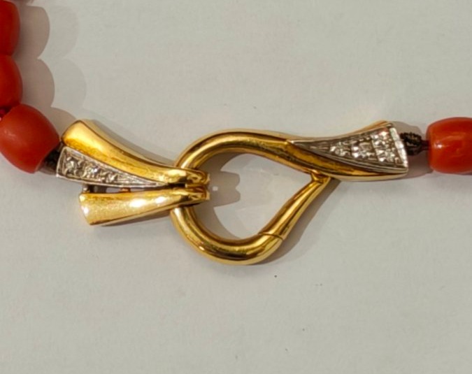 Importante collana in corallo del Mediterraneo del XIX secolo chiusura in oro 18 kt e diamanti -photo-4