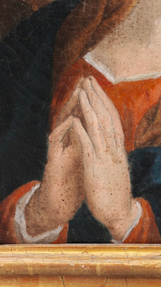 Dipinto Antico "Vergine Orante" XVIII Secolo - Scuola Romana Marattesca-photo-7