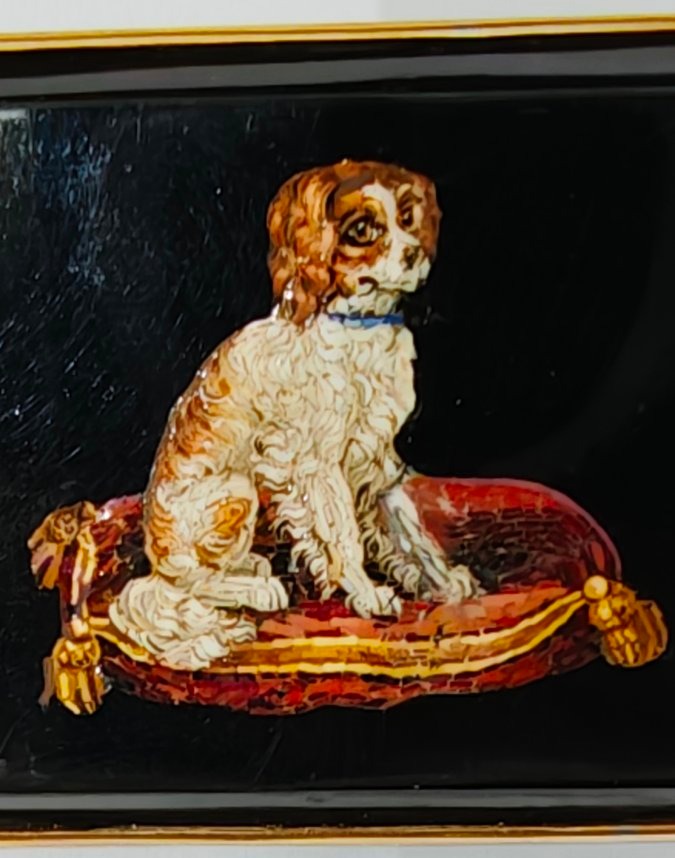 Spilla pendente in micromosaico romano XIX secolo Grand Tour Cane -photo-2