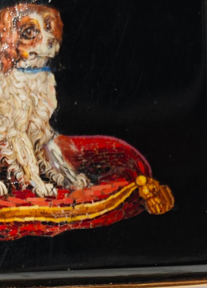 Spilla pendente in micromosaico romano XIX secolo Grand Tour Cane -photo-3