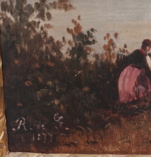 Antico dipinto con paesaggio del XIX secolo -photo-2