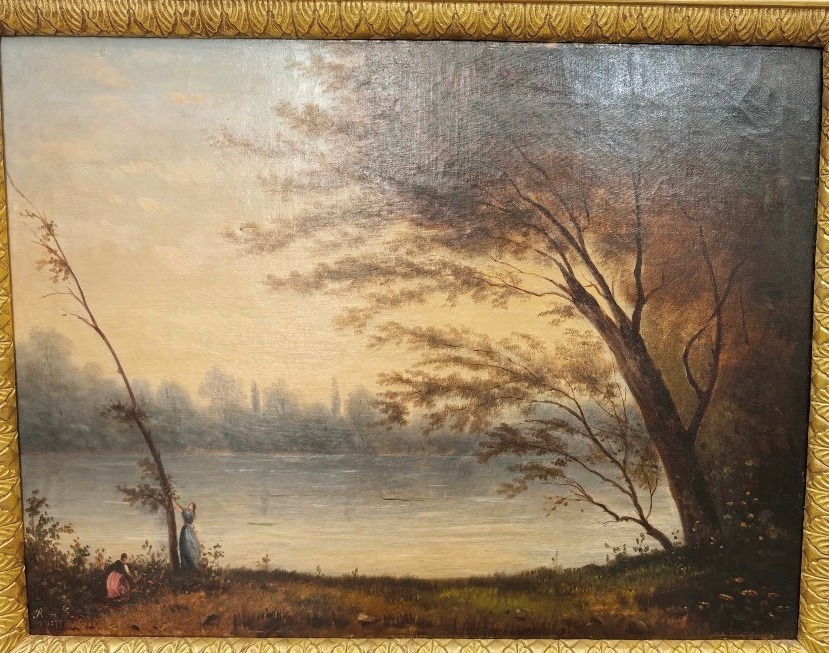 Antico dipinto con paesaggio del XIX secolo -photo-3