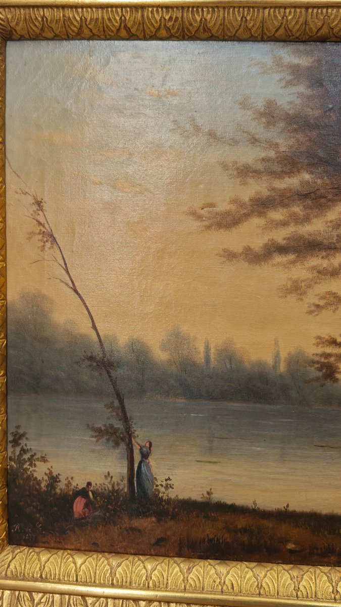 Antico dipinto con paesaggio del XIX secolo -photo-3