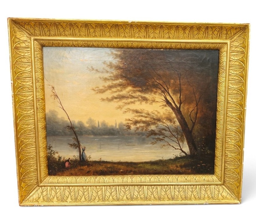 Antico dipinto con paesaggio del XIX secolo 