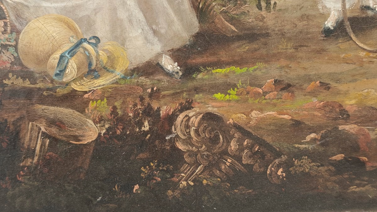 Grande dipinto antico del XIX secolo: ritratto di bambini in un paesaggio-photo-1