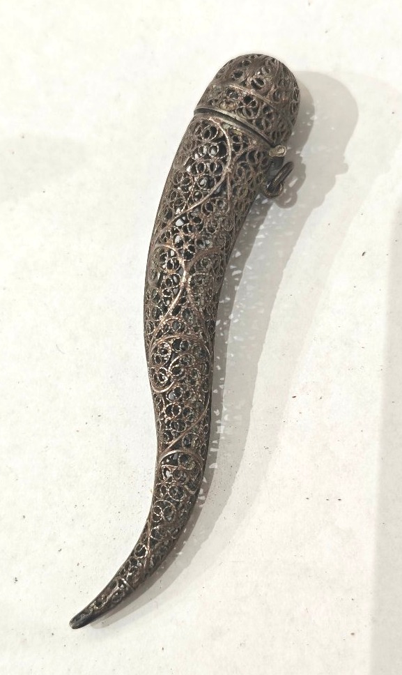 Antico pendente corno in argento porta profumo-photo-2