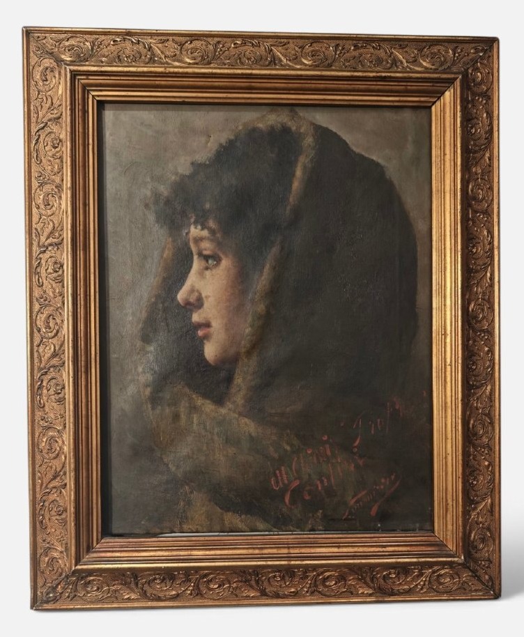 Antico ritratto femminile di Pio Sanquirico del XIX secolo 