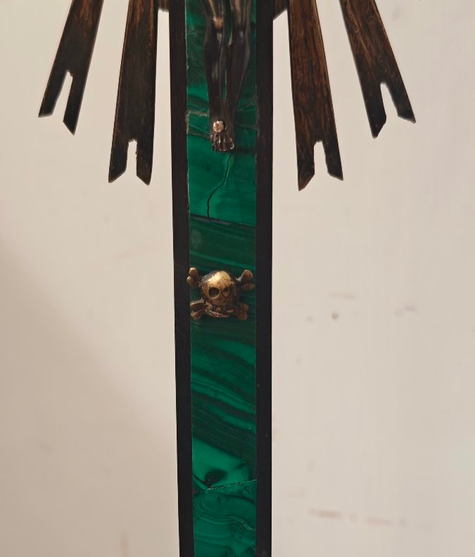 Raffinato crocifisso da tavolo in malachite e argento-photo-5