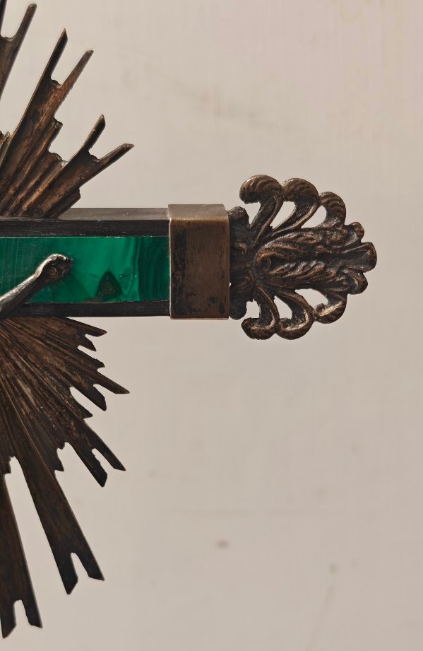 Raffinato crocifisso da tavolo in malachite e argento-photo-8