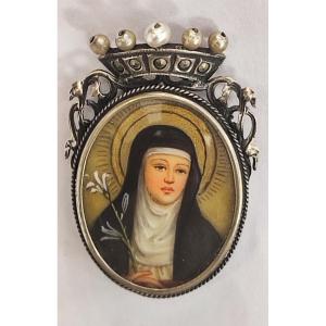 Santa Caterina da Siena Antico medaglione in argento 