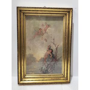 Olio su tavola raffigurante degli angeli 